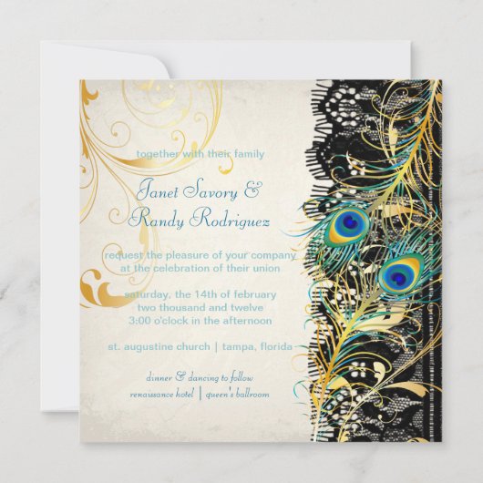 PixDezines Pfauenfeder/Aqua/Türkis Einladung (Rückseite)