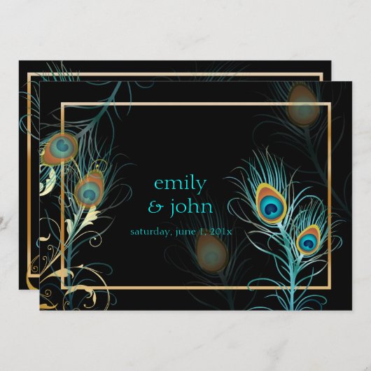 PixDezines Pfauenfeder/Aqua/Türkis Einladung (Vorne/Hinten)
