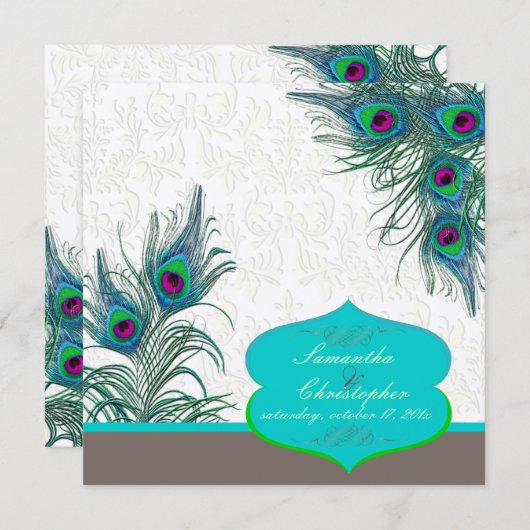 PixDezines Pfauenfeder/Aqua/Türkis Einladung (Vorne/Hinten)