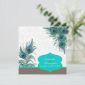 PixDezines Pfauenfeder/Aqua/Türkis Einladung (Stehend Vorderseite)