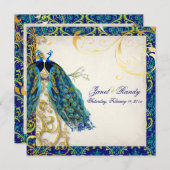 PixDezines Pfauenfeder/Aqua/Türkis Einladung (Vorne/Hinten)