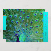 PixDezines Pfauenfeder/Aqua/Türkis Einladung (Vorne/Hinten)