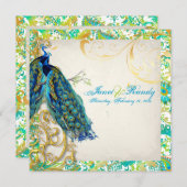 PixDezines Pfauenfeder/Aqua/Türkis Einladung (Vorne/Hinten)