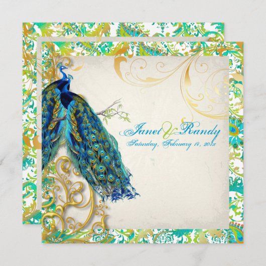 PixDezines Pfauenfeder/Aqua/Türkis Einladung (Vorne/Hinten)