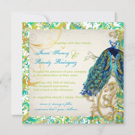 PixDezines Pfauenfeder/Aqua/Türkis Einladung (Rückseite)