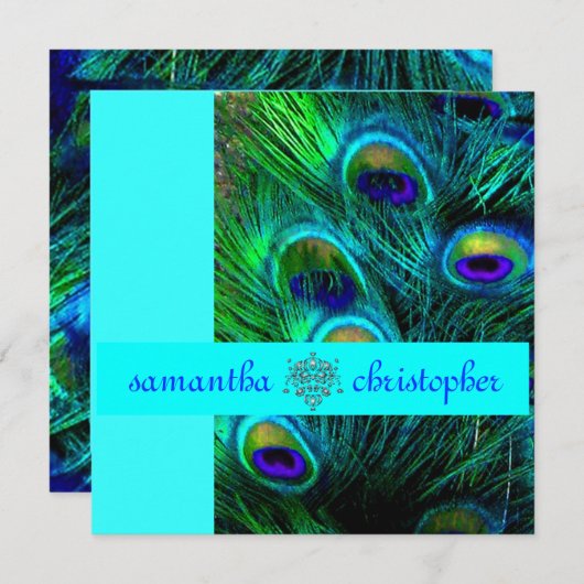 PixDezines Pfauenfeder/Aqua/Türkis Einladung (Vorne/Hinten)