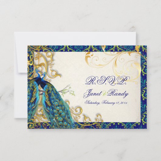 PixDezines Pfauenfeder/Aqua/Türkis RSVP Karte (Vorderseite)