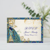 PixDezines Pfauenfeder/Aqua/Türkis RSVP Karte (Stehend Vorderseite)