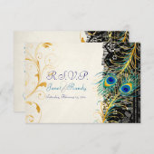 PixDezines Pfauenfeder/Aqua/Türkis RSVP Karte (Vorne/Hinten)