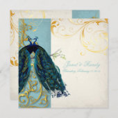PixDezines Pfauenfeder/aquamarin Einladung (Vorne/Hinten)