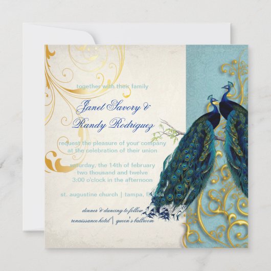 PixDezines Pfauenfeder/aquamarin Einladung (Rückseite)