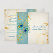 PixDezines Pfauenfeder/aquamarin Einladung (Vorne/Hinten)