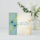 PixDezines Pfauenfeder/aquamarin Einladung (Stehend Vorderseite)