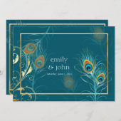 PixDezines Pfauenfeder/aquamarin Einladung (Vorne/Hinten)