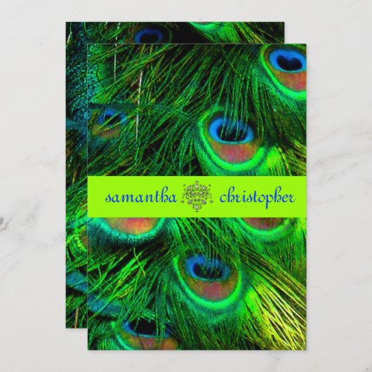 PixDezines Pfauenfeder/psychedelisches Grün Einladung (Vorne/Hinten)
