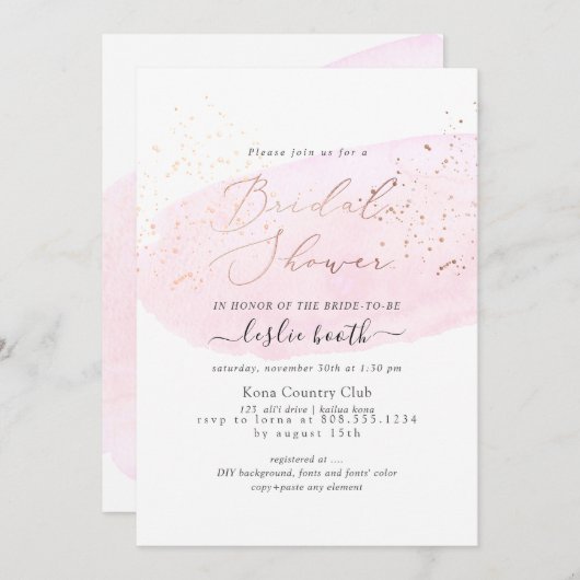 PixDezines Pink Brautparty Wasserfarbe Champagner Einladung (Vorne/Hinten)