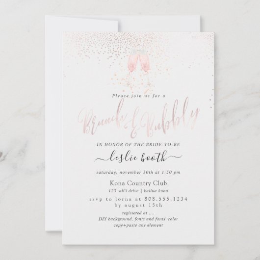 PixDezines Pink Champagnerbläschen Brunch+Bubbly Einladung (Vorderseite)