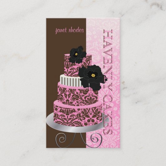PixDezines Pink Chocolate Damask cake/pâtisserie Visitenkarte (Vorderseite)