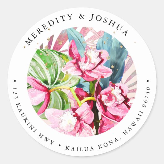 PixDezines Pink Cymbidium Orchid Silver Foliage Runder Aufkleber (Vorderseite)