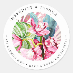 PixDezines Pink Cymbidium Orchid Silver Foliage Runder Aufkleber