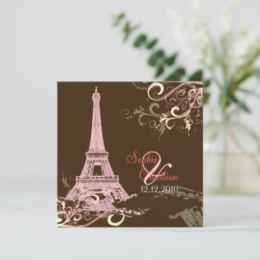 PixDezines PINK EIFFEL TOWER+WIRBEL Einladung (Stehend Vorderseite)