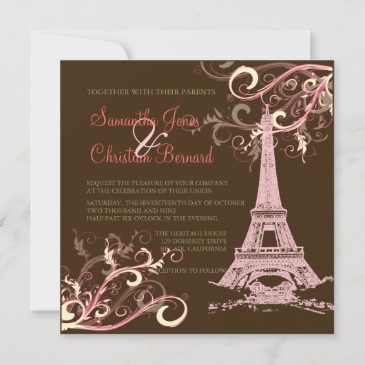 PixDezines PINK EIFFEL TOWER+WIRBEL Einladung (Rückseite)