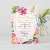 PixDezines Pink Flamigos Brautparty+Hibiskus Einladung (Stehend Vorderseite)