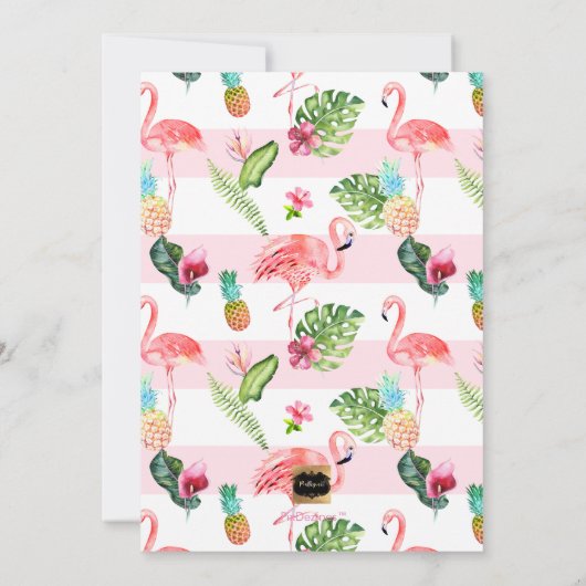 PixDezines Pink Flamigos Brautparty+Hibiskus Einladung (Rückseite)