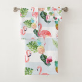 PixDezines Pink Flamingo+Floral Wasserfarbe Badhandtuch Set (Insitu)