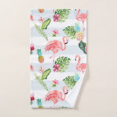 PixDezines Pink Flamingo+Floral Wasserfarbe Badhandtuch Set (Handtuch)