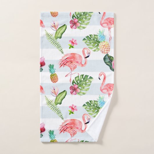 PixDezines Pink Flamingo+Floral Wasserfarbe Badhandtuch Set (Handtuch)