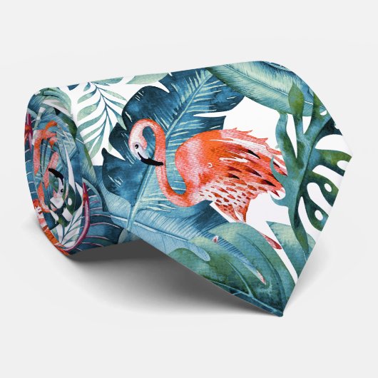 PixDezines Pink Flamingo+Tropical Foliage Krawatte (Gerollt)