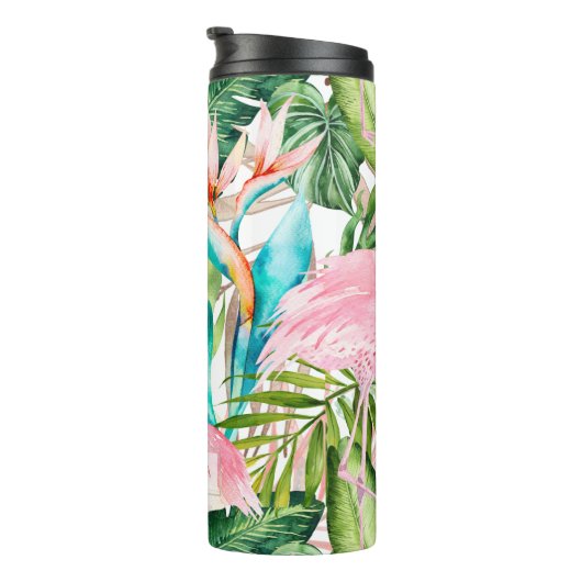 PixDezines Pink Flamingos+Tropical Foliage Thermosbecher (Nach rechts gedreht)