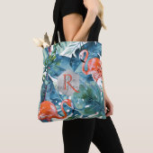 PixDezines Pink Flamingos+tropische Vegetation Tasche (Von Nahem)