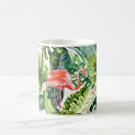 PixDezines Pink Flamingos+Tropischer Foliage Kaffeetasse