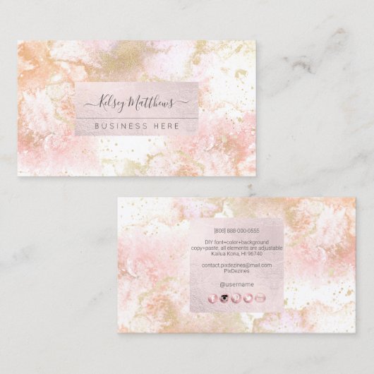 PixDezines Pink Gold Aquarellfarben Agate Visitenkarte (Vorne/Hinten)