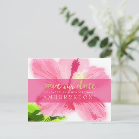 PixDezines Pink-Hibiskus/rett-Datum/DIY Ankündigungspostkarte (Stehend Vorderseite)