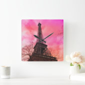PixDezines pink paris/eiffel tower Quadratische Wanduhr (Zuhause)