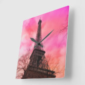PixDezines pink paris/eiffel tower Quadratische Wanduhr (Winkel)