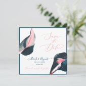 PixDezines Pink Pastel Dark Blue Gum Foliage Einladung (Stehend Vorderseite)