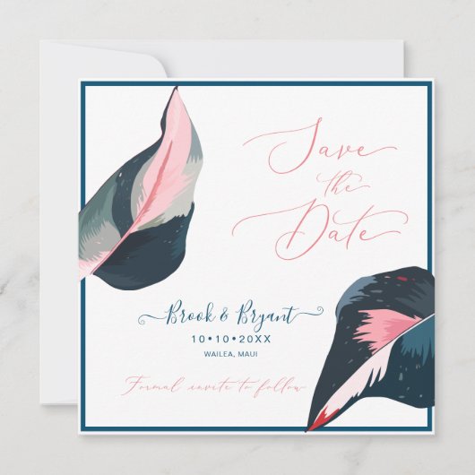 PixDezines Pink Pastel Dark Blue Gum Foliage Einladung (Vorderseite)