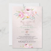 PixDezines Pink Peonies Watercolor Bat Mitzvah Einladung (Vorderseite)