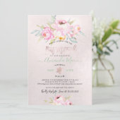 PixDezines Pink Peonies Watercolor Bat Mitzvah Einladung (Stehend Vorderseite)