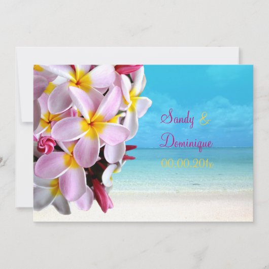 PixDezines PINK PLUMERIA LEI/STRANDWEDING Einladung (Vorderseite)