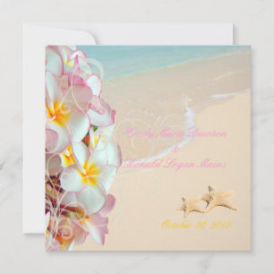 PixDezines PINK PLUMERIA+STARFISH+SWIRLS+STRAND Einladung