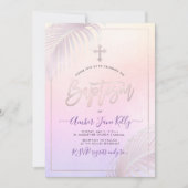 PixDezines Pink Silver Palms Taufe Einladung (Vorderseite)