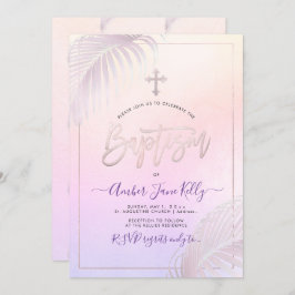 PixDezines Pink Silver Palms Taufe Einladung