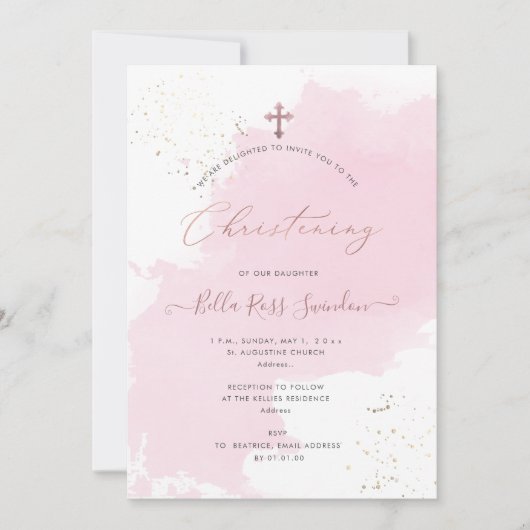 PixDezines Pink Watercolor Swatch Christening Einladung (Vorderseite)