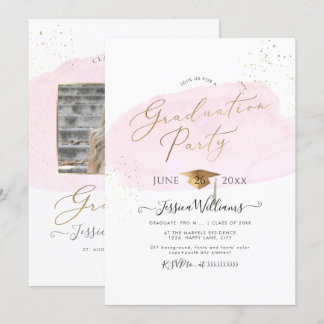PixDezines Pink Watercolor Swatch Graduation Party Einladung