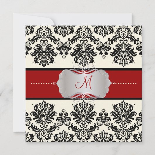 PixDezines Piqué, Damask/DIY-Farbe/Schwarz+Aus Wei Einladung (Vorderseite)